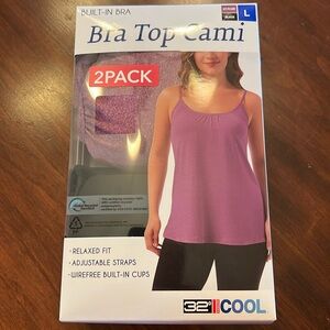 32 Degree Cool Bra Top Cami - Size L- Heather Plum & Black - NWT